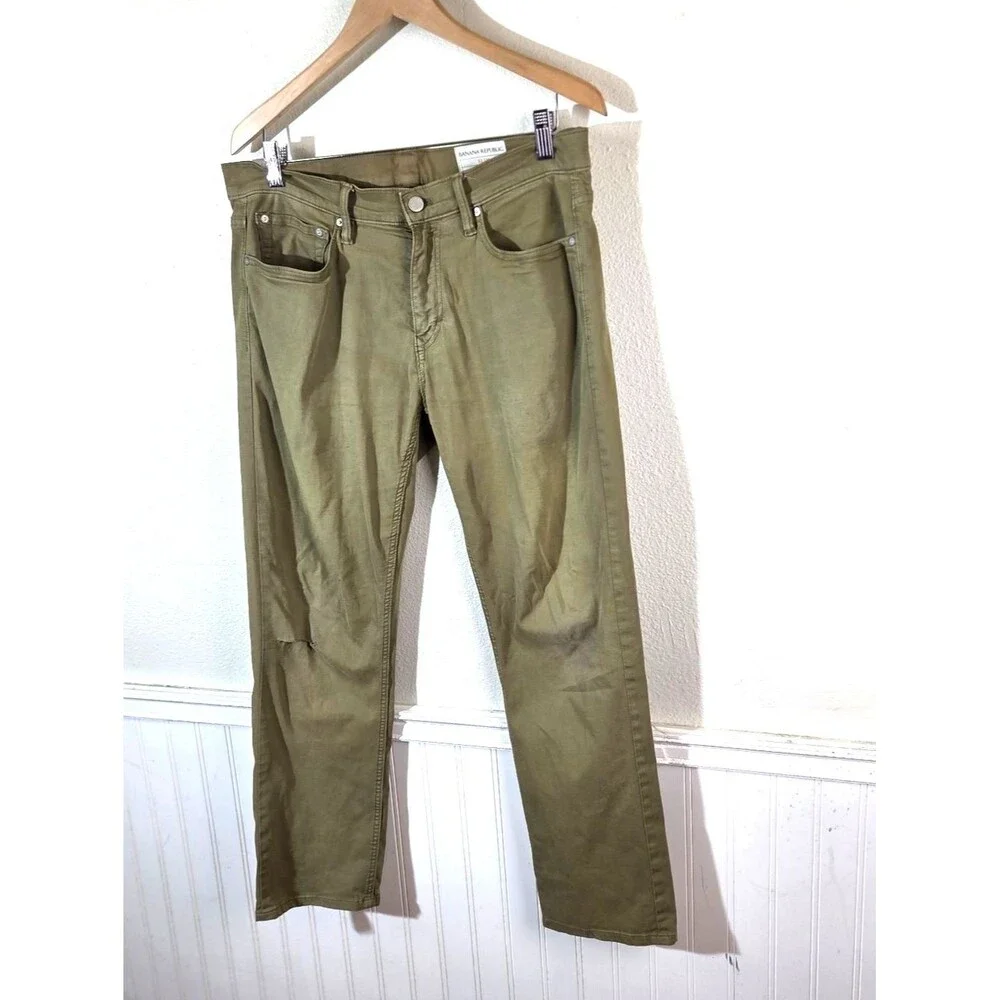 Banana Republic Slim Fit Pants 32x34 Khaki Stretch Chinos Men Distressed Knee